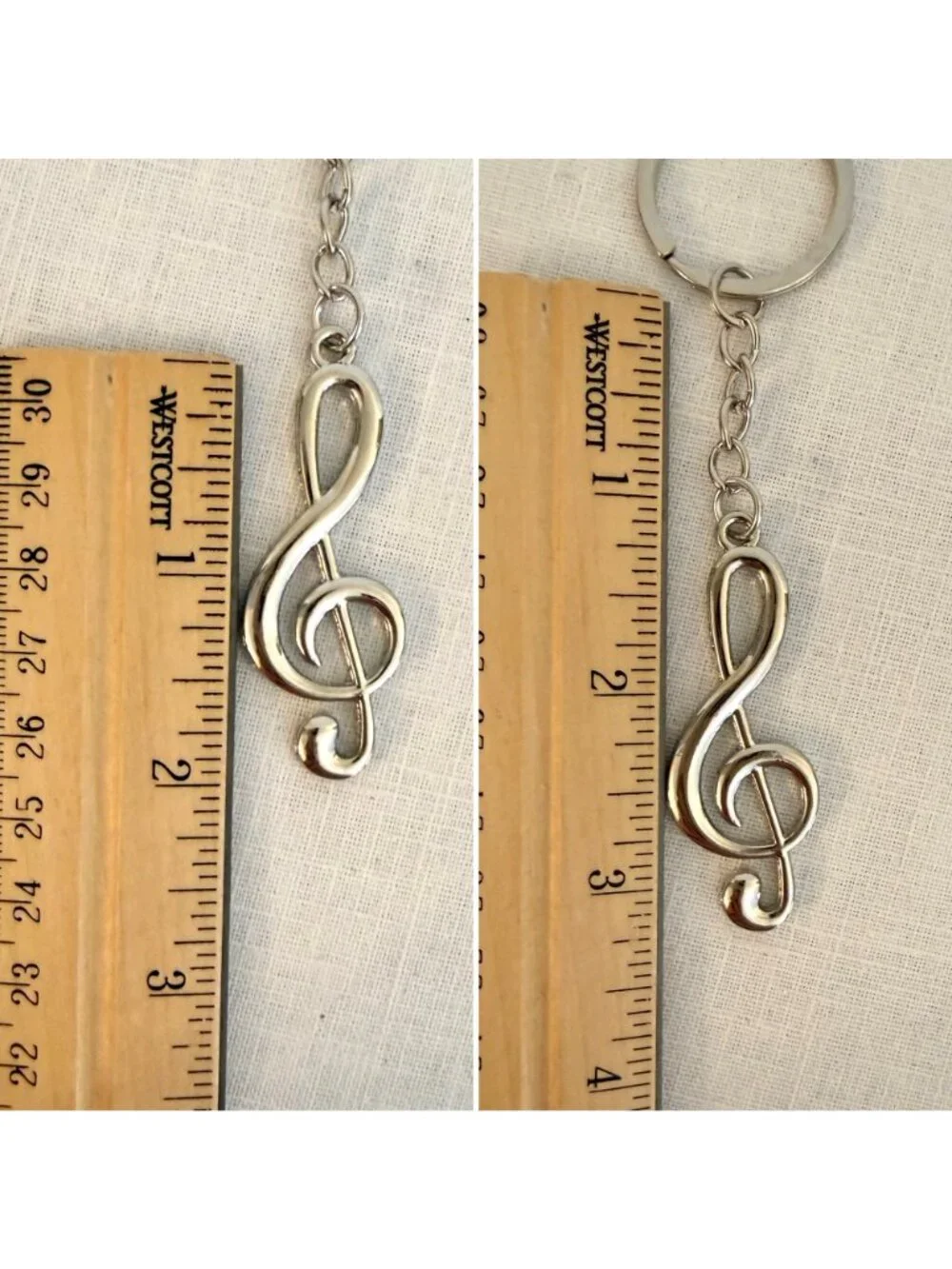 Music Lover Treble Clef Keychain 4.4in Silver Tone Singer Choir Theater Gift